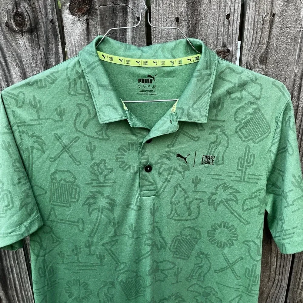 Puma X First Mile Golf Polo Mens Medium Green Desert Southwestern Performance